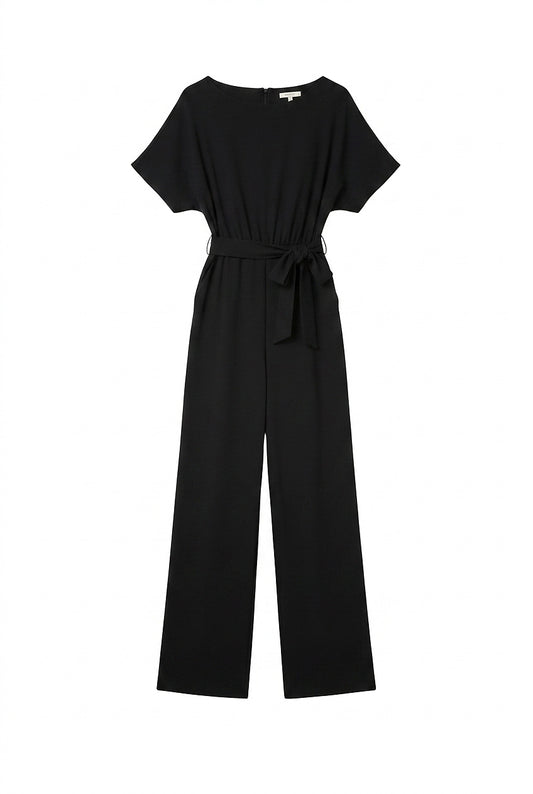 Mono de pierna ancha para mujer con cinturón de lazo-Jumpsuits for women-Casaluzia