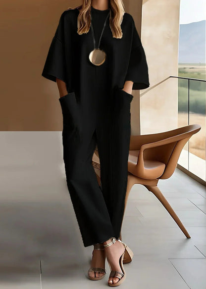 Mono de pierna ancha para mujer con cuello redondo-Jumpsuits for women-Casaluzia