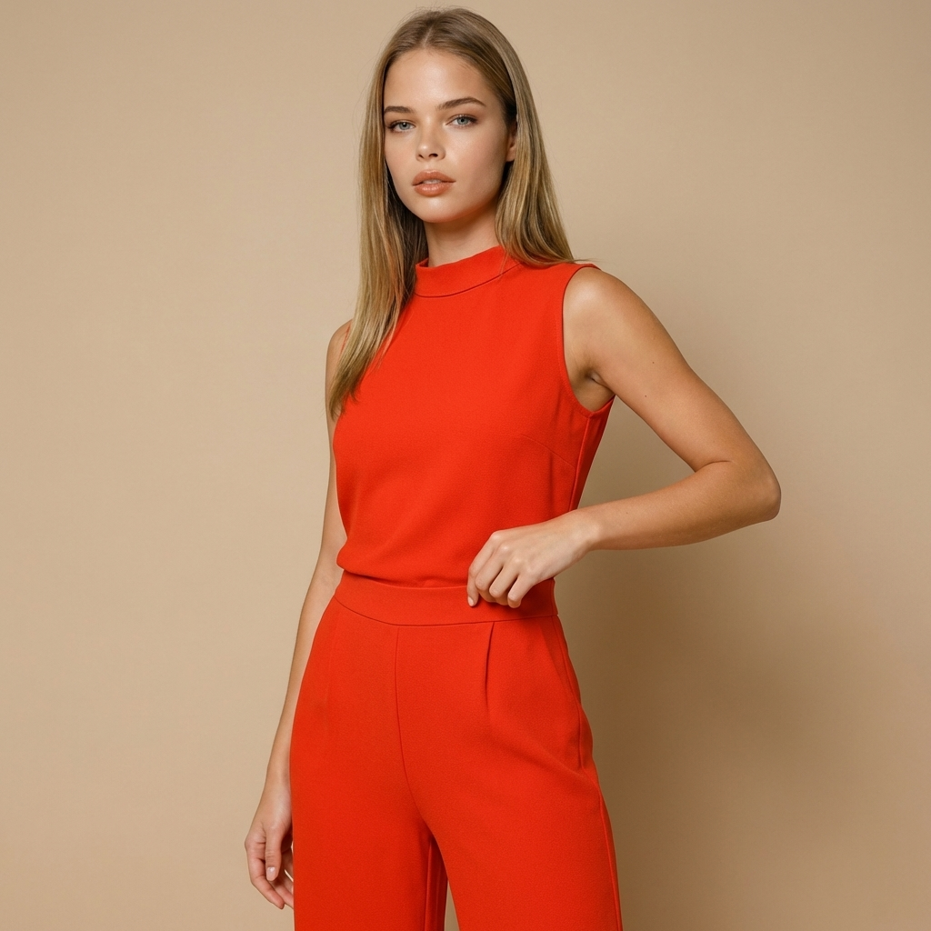 Mono mujer sin mangas con cuello alto y pernera ancha-Jumpsuits for women-Casaluzia
