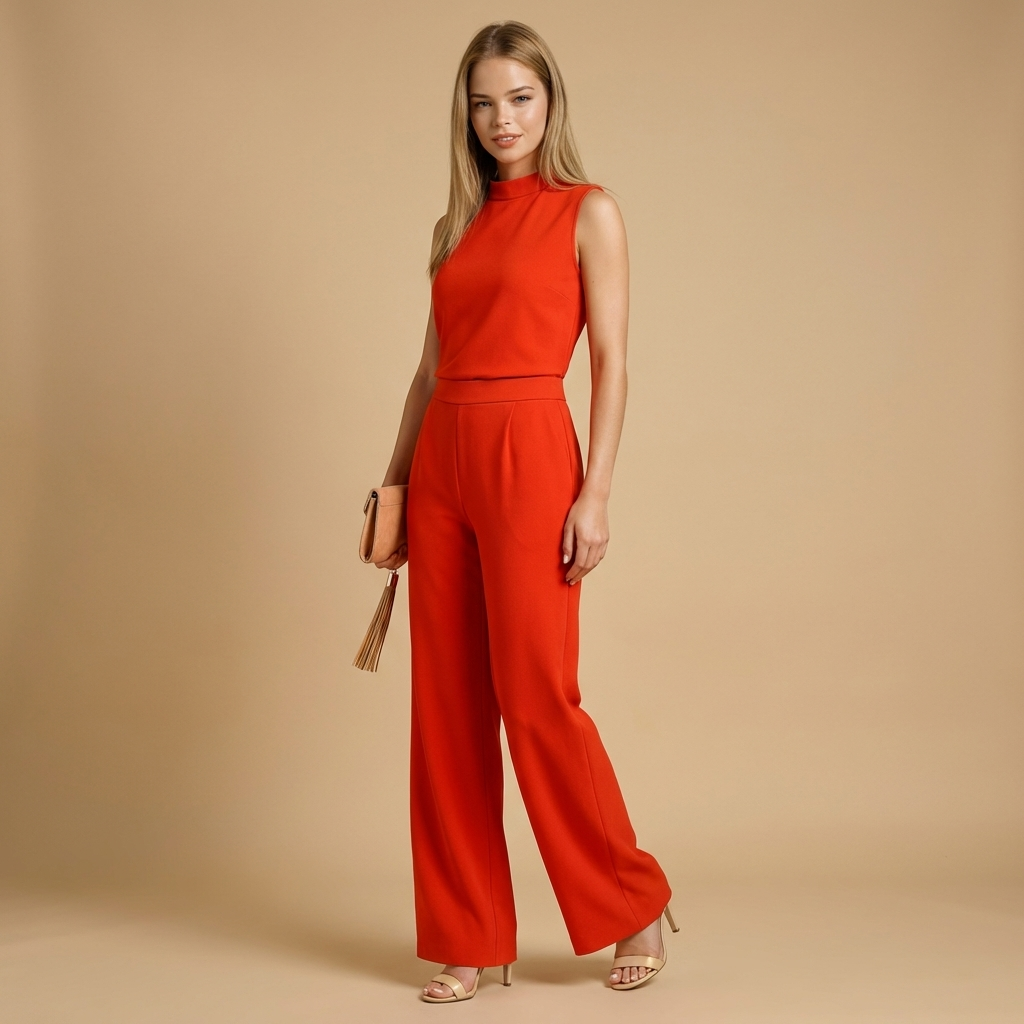 Mono mujer sin mangas con cuello alto y pernera ancha-Jumpsuits for women-Casaluzia