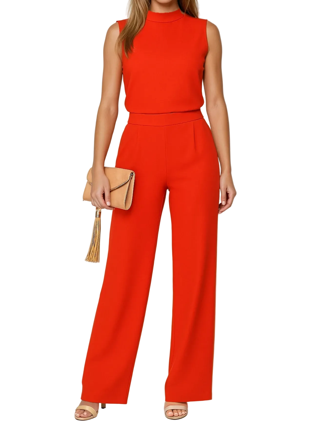 Mono mujer sin mangas con cuello alto y pernera ancha-Jumpsuits for women-Casaluzia