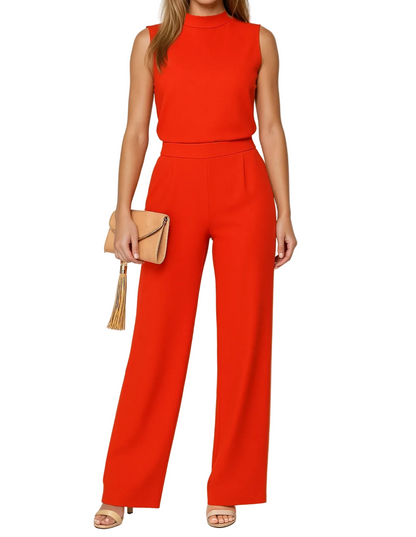 Mono mujer sin mangas con cuello alto y pernera ancha-Jumpsuits for women-Casaluzia