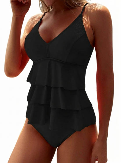 Mujer Bañador de dos piezas con volantes en capas y tirantes finos-Swimwear for women-Casaluzia