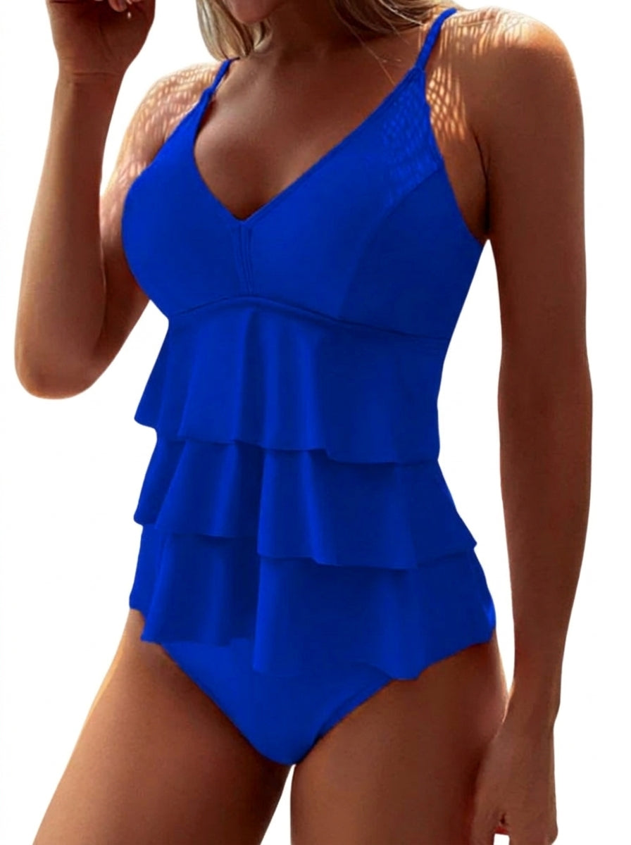 Mujer Bañador de dos piezas con volantes en capas y tirantes finos-Swimwear for women-Casaluzia