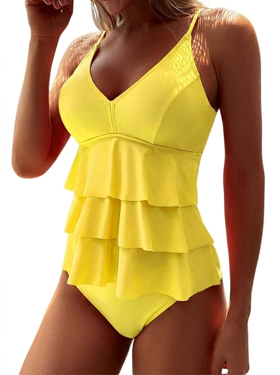 Mujer Bañador de dos piezas con volantes en capas y tirantes finos-Swimwear for women-Casaluzia