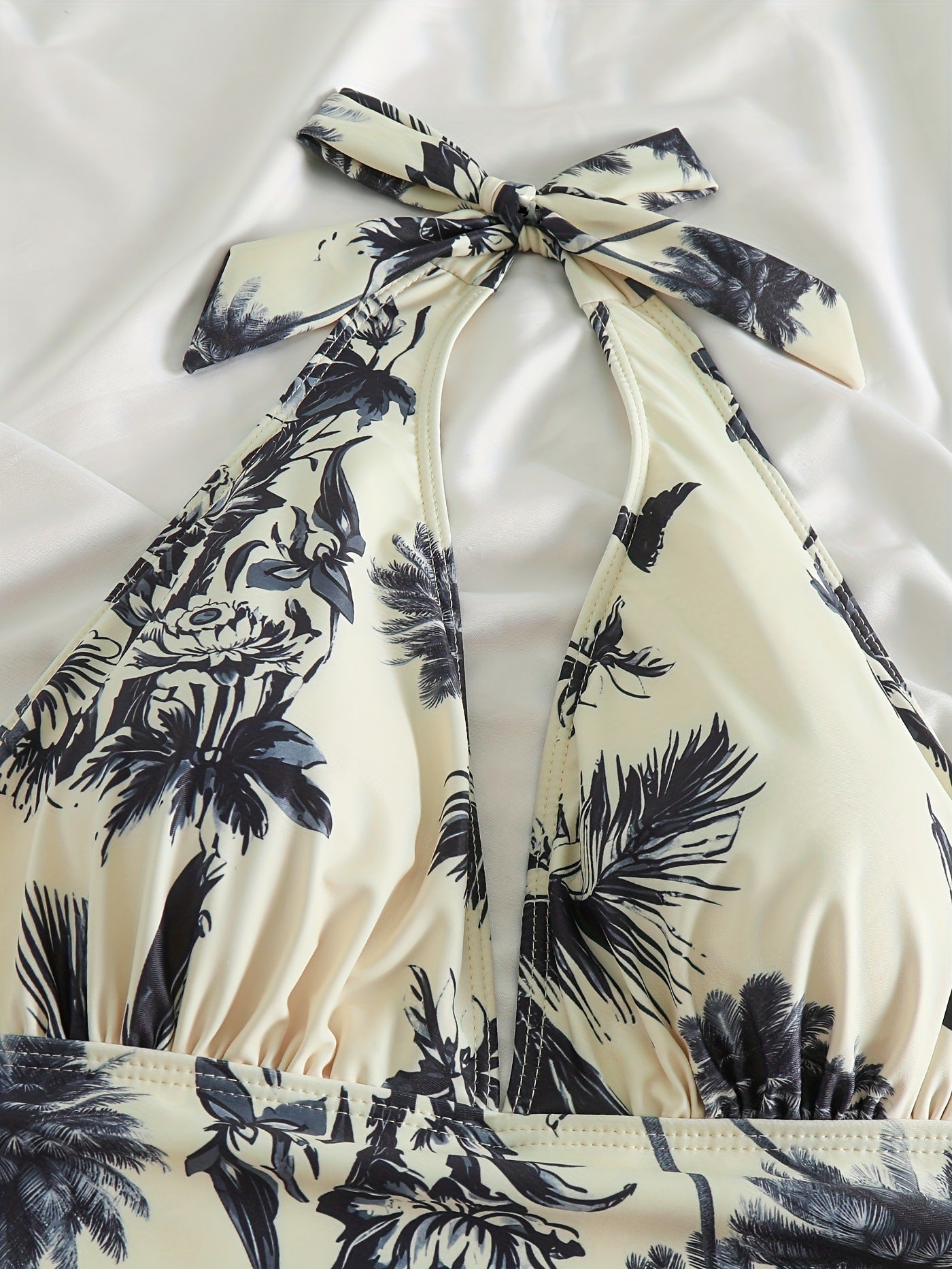 Mujer Bañador de Una Pieza con Cuello Halter y Estampado de Palmeras-Swimwear for women-Casaluzia