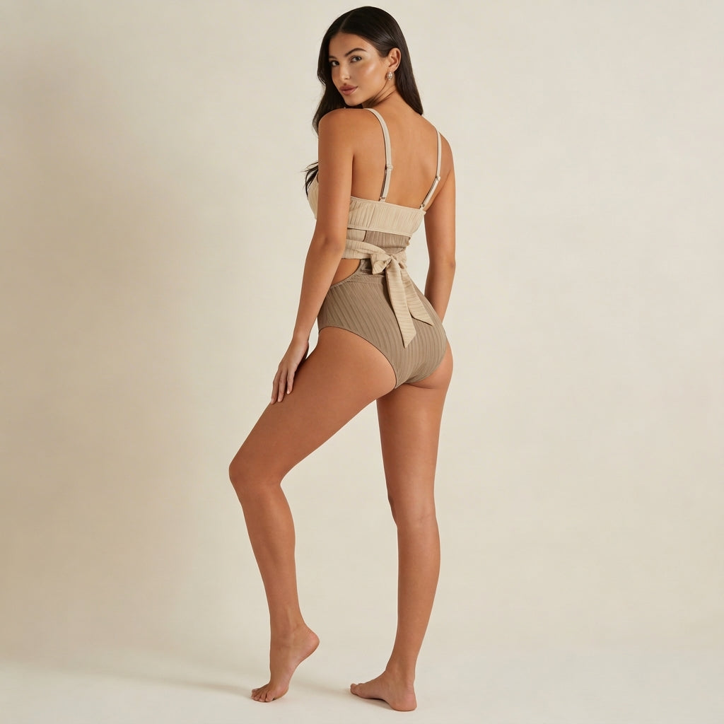 Mujer Bañador de Una Pieza con Textura Acanalada y Aberturas-Swimwear for women-Casaluzia