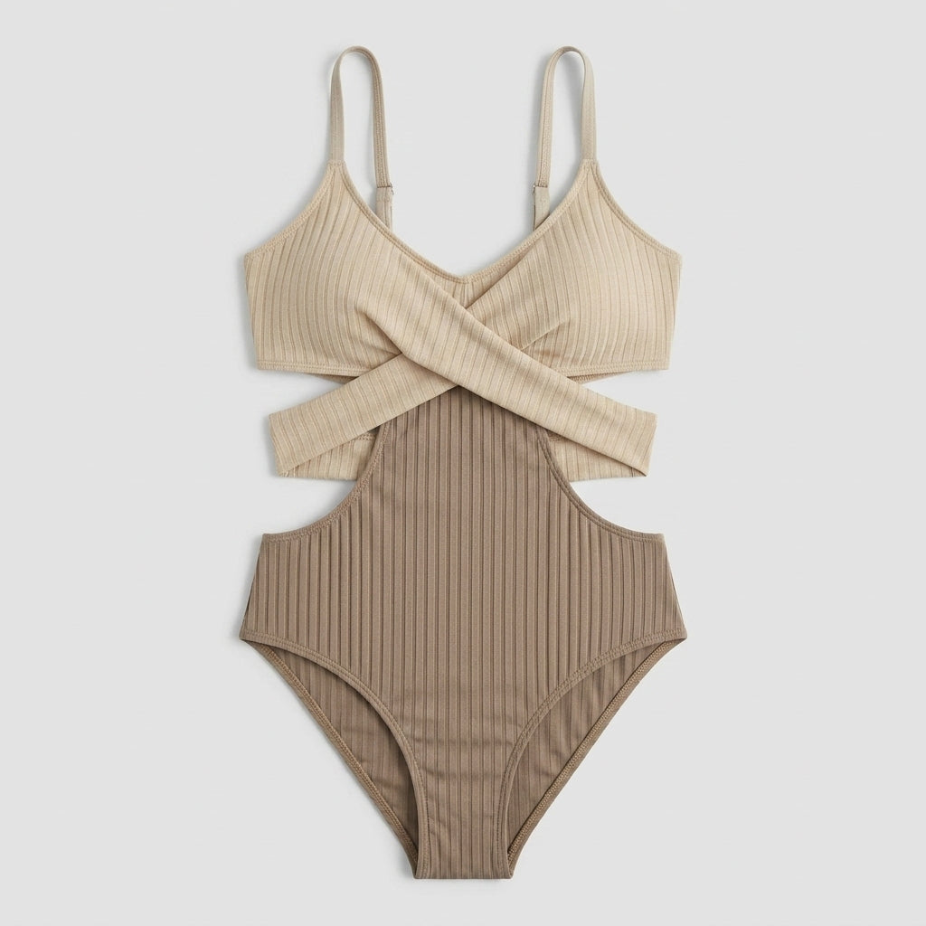 Mujer Bañador de Una Pieza con Textura Acanalada y Aberturas-Swimwear for women-Casaluzia
