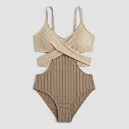 Mujer Bañador de Una Pieza con Textura Acanalada y Aberturas-Swimwear for women-Casaluzia