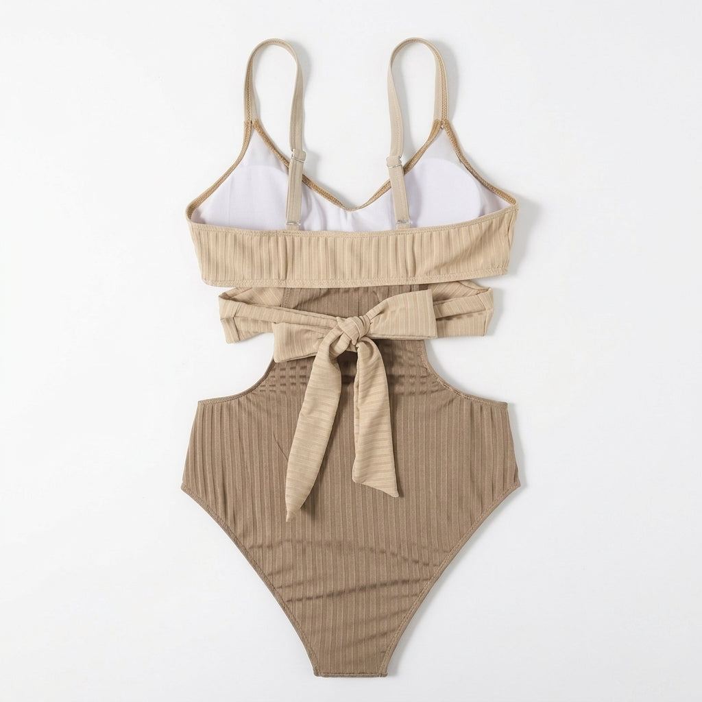 Mujer Bañador de Una Pieza con Textura Acanalada y Aberturas-Swimwear for women-Casaluzia
