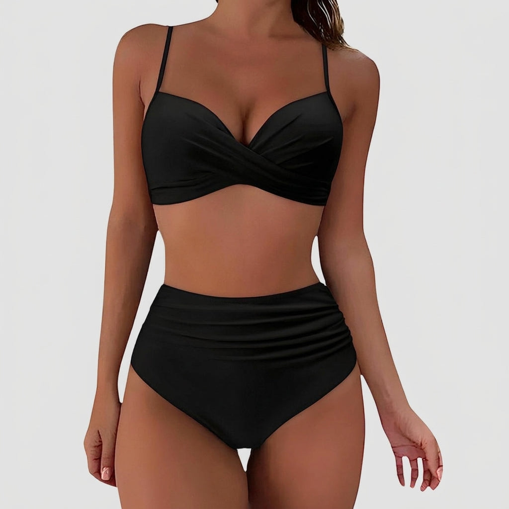 Mujer Bikini con top cruzado y braguita de talle alto con fruncido-Swimwear for women-Casaluzia