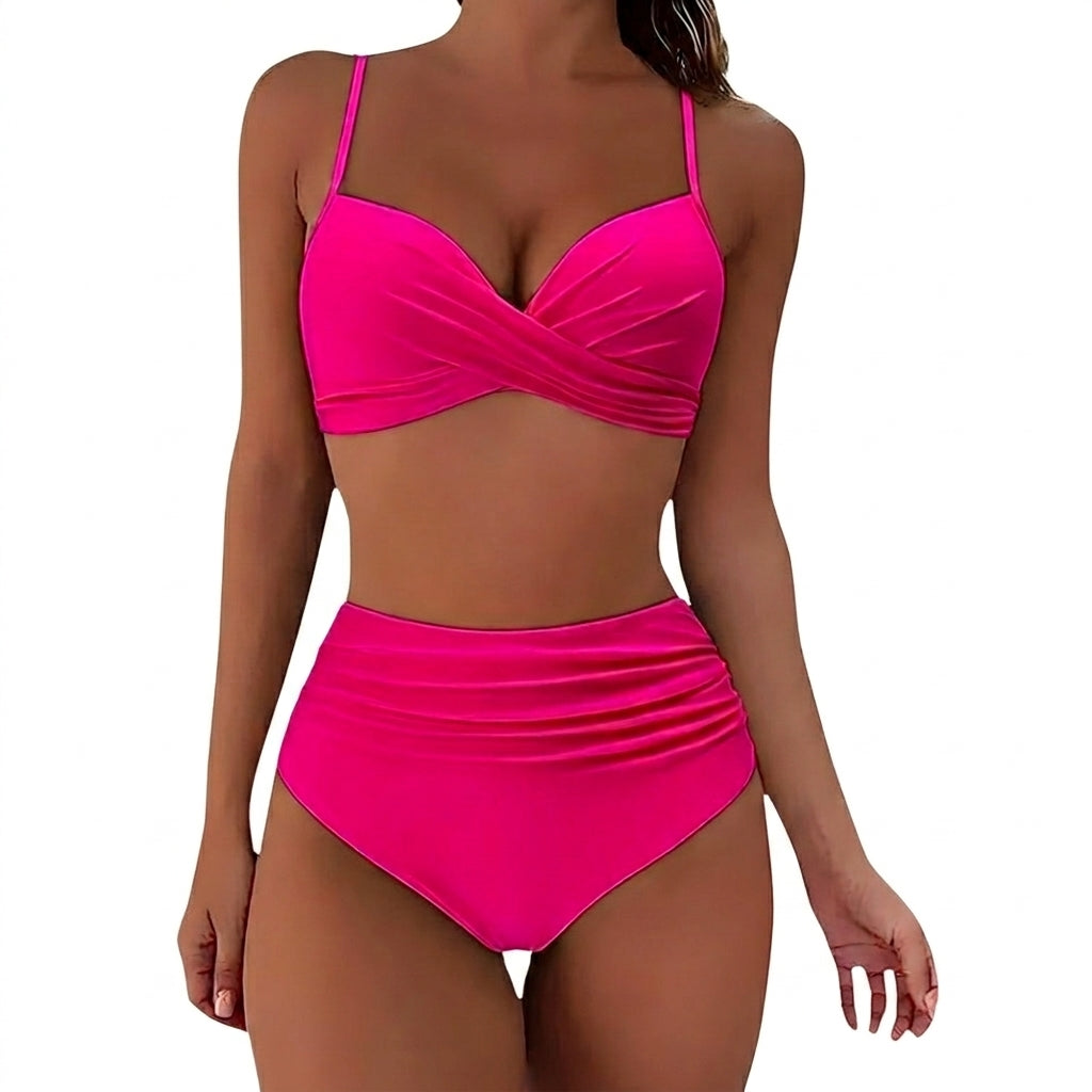 Mujer Bikini con top cruzado y braguita de talle alto con fruncido-Swimwear for women-Casaluzia