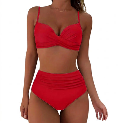 Mujer Bikini con top cruzado y braguita de talle alto con fruncido-Swimwear for women-Casaluzia