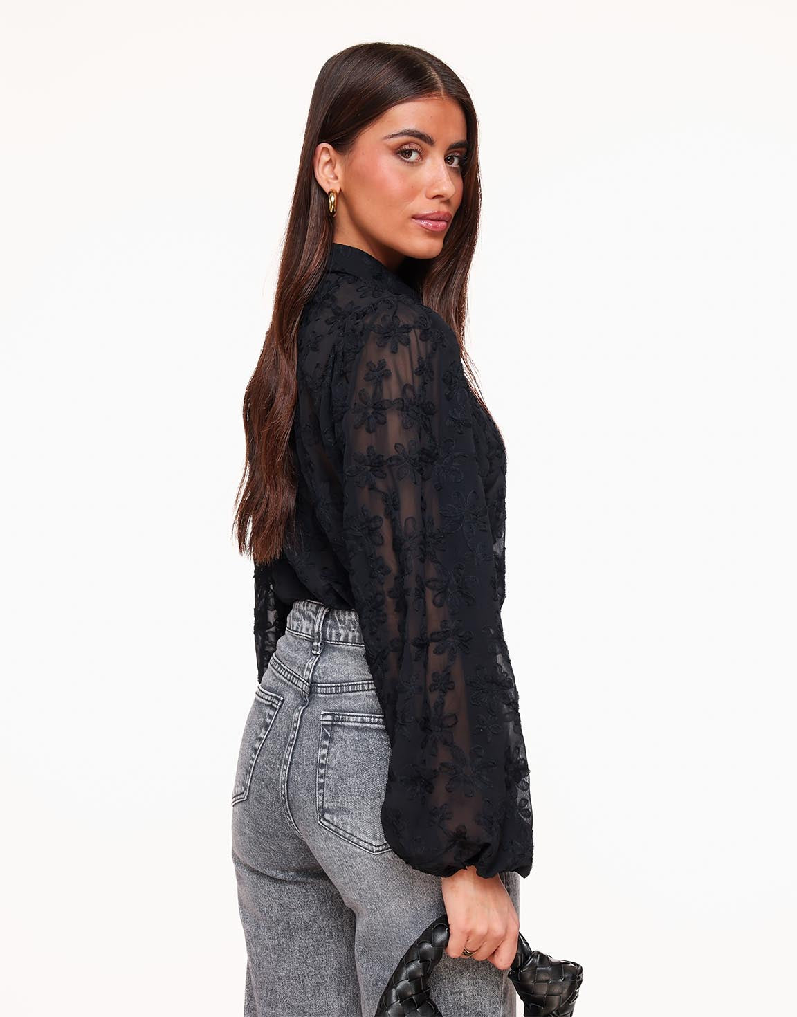 Mujer Blusa con Bordado Floral y Mangas Abullonadas-Blouse for women-Casaluzia