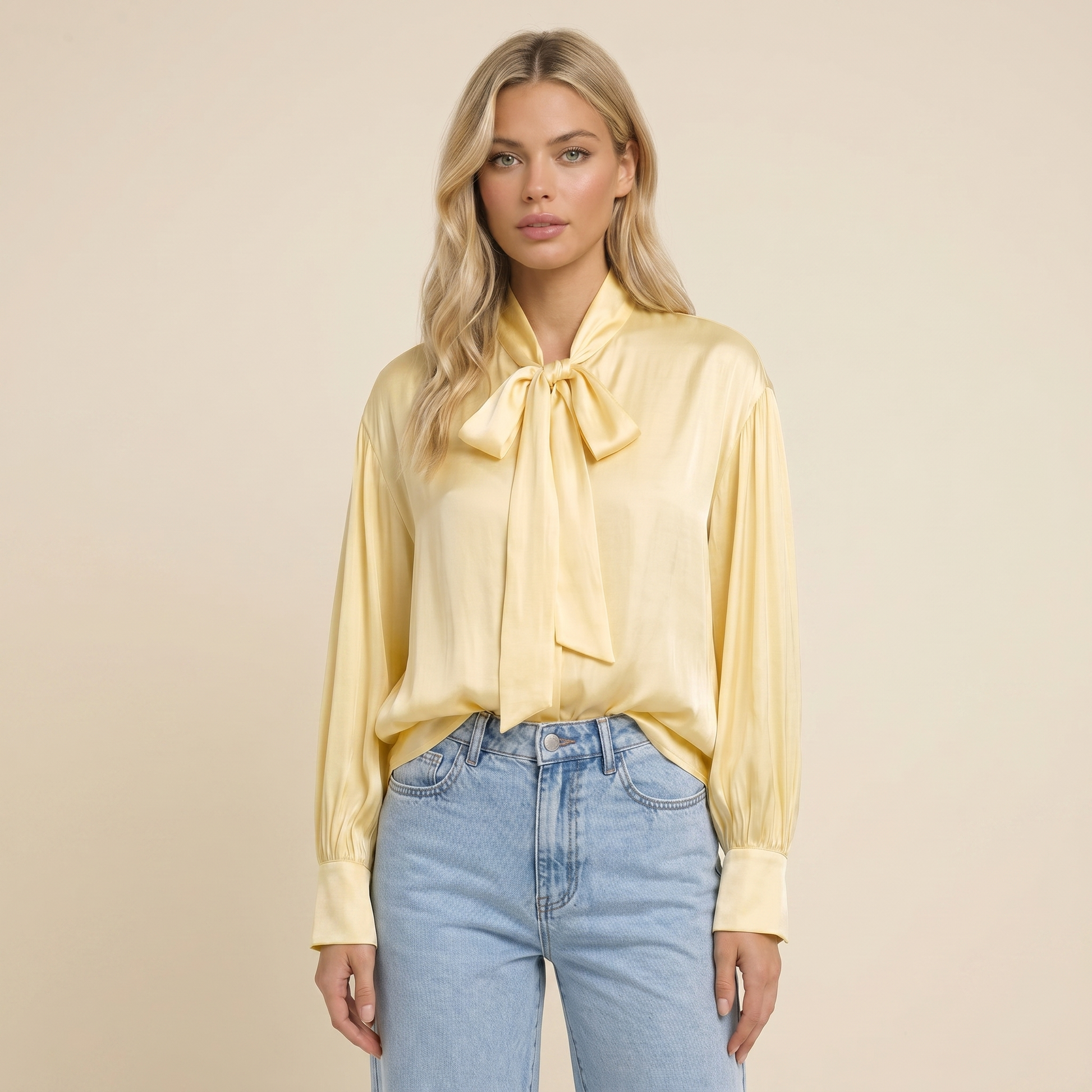 Mujer Blusa con cuello de lazo y mangas largas-Blouse for women-Casaluzia