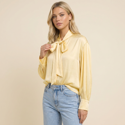Mujer Blusa con cuello de lazo y mangas largas-Blouse for women-Casaluzia
