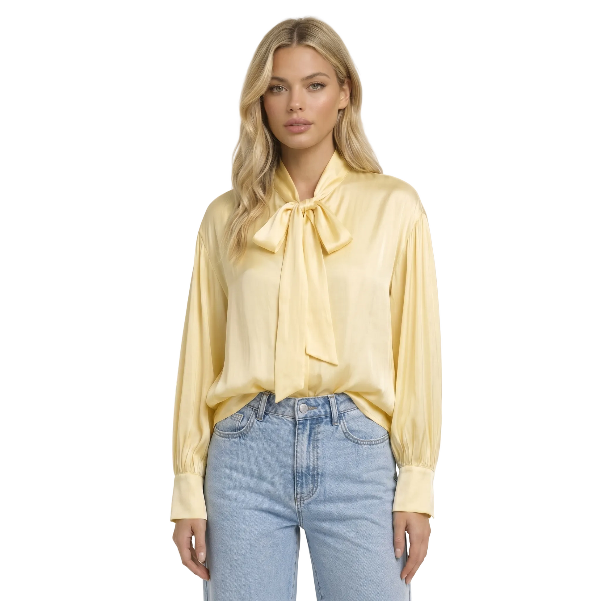 Mujer Blusa con cuello de lazo y mangas largas-Blouse for women-Casaluzia