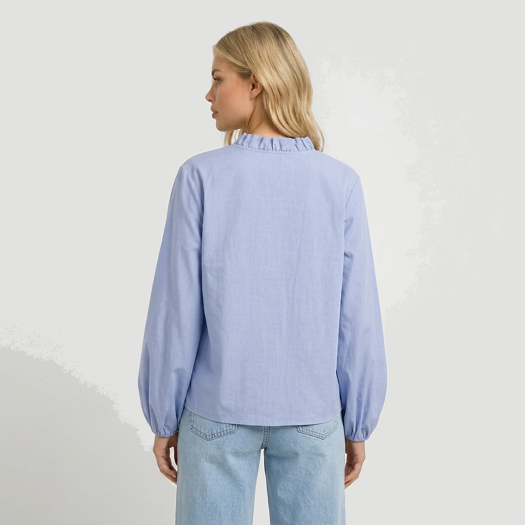 Mujer Blusa con cuello de volantes y mangas largas-Blouse for women-Casaluzia
