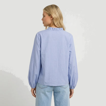 Mujer Blusa con cuello de volantes y mangas largas-Blouse for women-Casaluzia