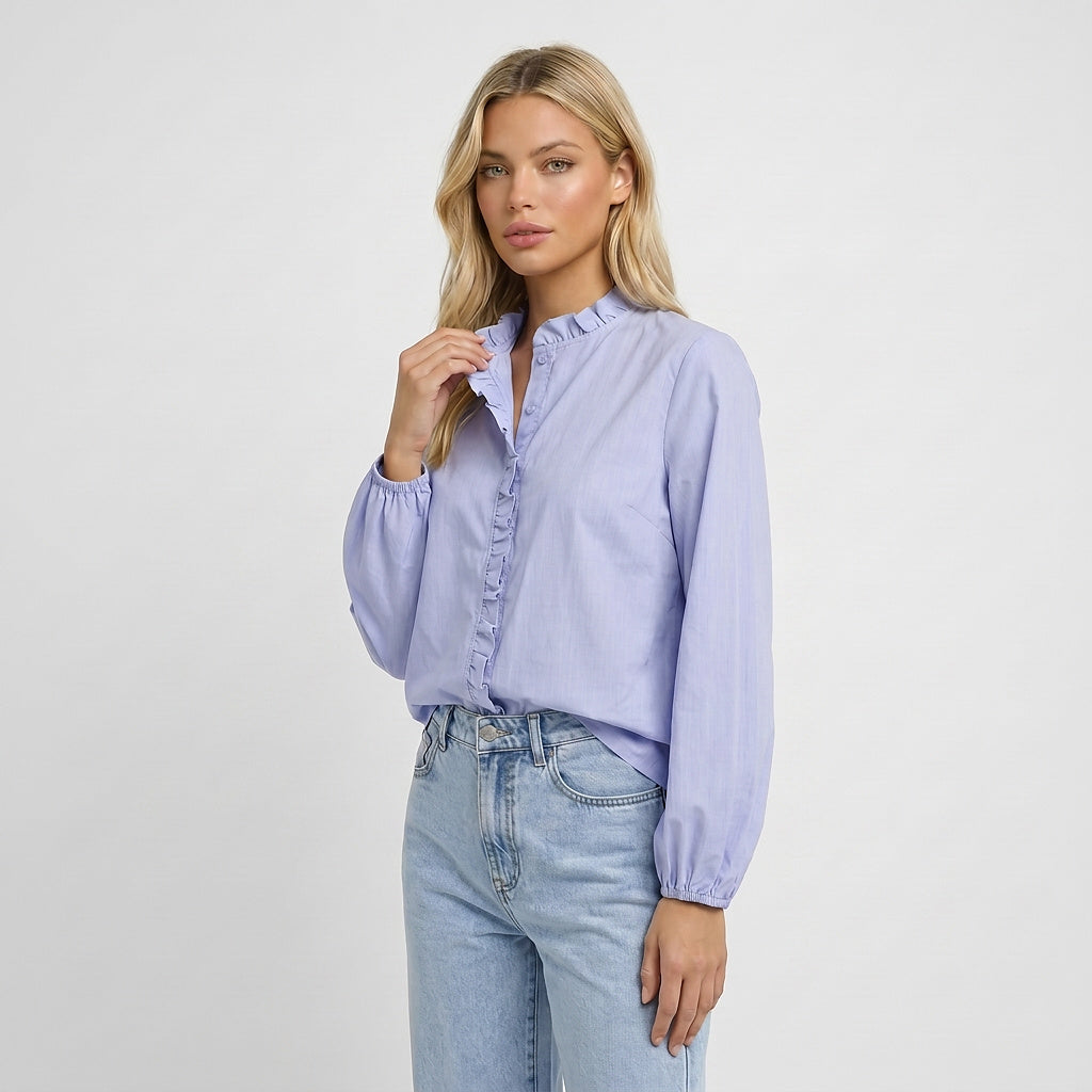 Mujer Blusa con cuello de volantes y mangas largas-Blouse for women-Casaluzia