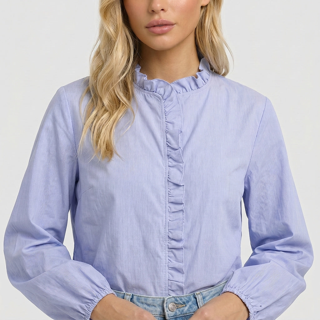 Mujer Blusa con cuello de volantes y mangas largas-Blouse for women-Casaluzia
