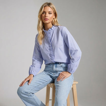 Mujer Blusa con cuello de volantes y mangas largas-Blouse for women-Casaluzia
