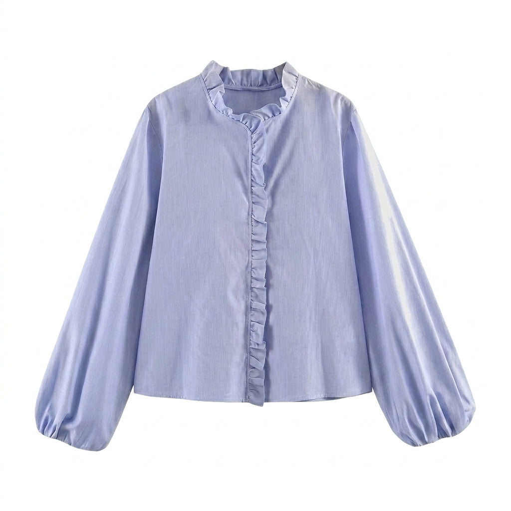 Mujer Blusa con cuello de volantes y mangas largas-Blouse for women-Casaluzia