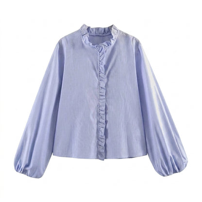 Mujer Blusa con cuello de volantes y mangas largas-Blouse for women-Casaluzia