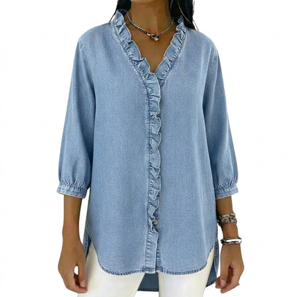 Mujer Blusa con Cuello en V y Ribete de Volantes-Blouse for women-Casaluzia