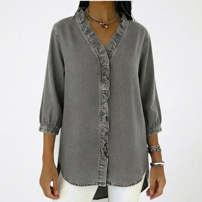 Mujer Blusa con Cuello en V y Ribete de Volantes-Blouse for women-Casaluzia