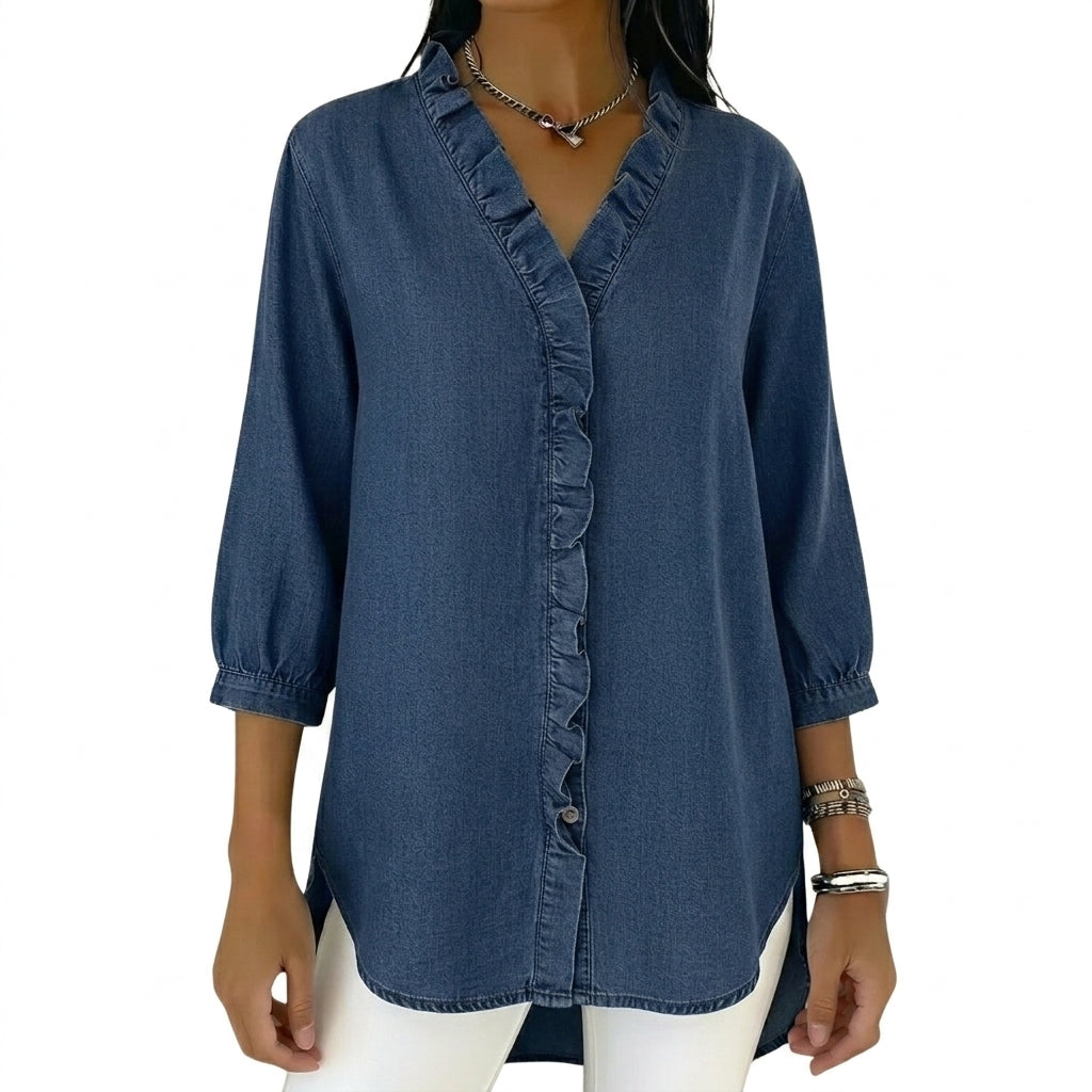Mujer Blusa con Cuello en V y Ribete de Volantes-Blouse for women-Casaluzia