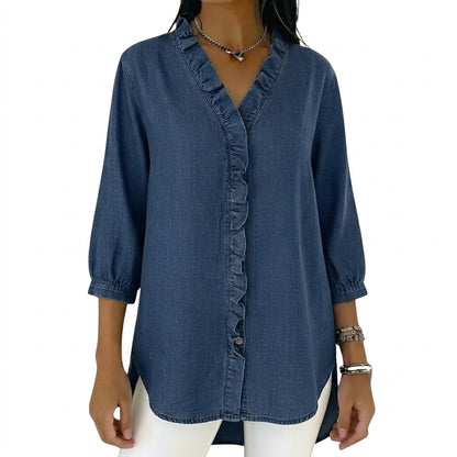 Mujer Blusa con Cuello en V y Ribete de Volantes-Blouse for women-Casaluzia