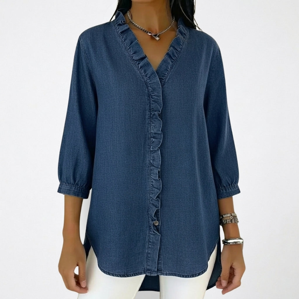 Mujer Blusa con Cuello en V y Ribete de Volantes-Blouse for women-Casaluzia