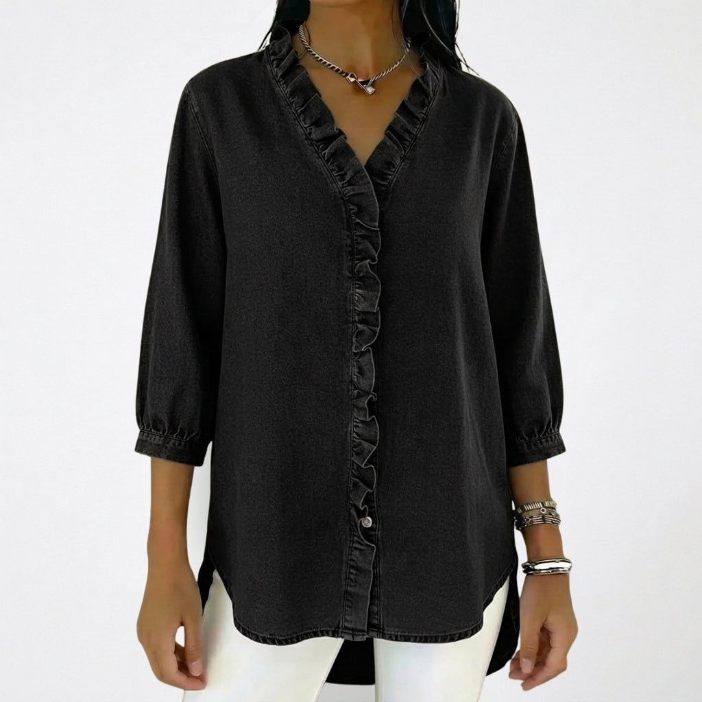 Mujer Blusa con Cuello en V y Ribete de Volantes-Blouse for women-Casaluzia