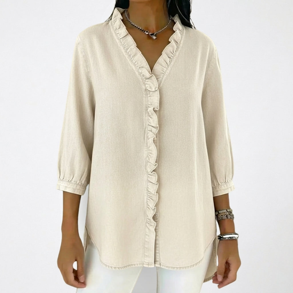 Mujer Blusa con Cuello en V y Ribete de Volantes-Blouse for women-Casaluzia