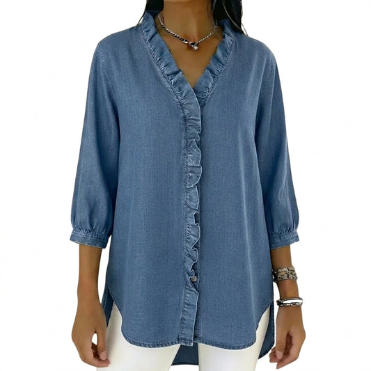 Mujer Blusa con Cuello en V y Ribete de Volantes-Blouse for women-Casaluzia