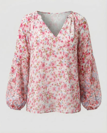 Mujer Blusa con escote en V y estampado floral de manga larga-Blouse for women-Casaluzia
