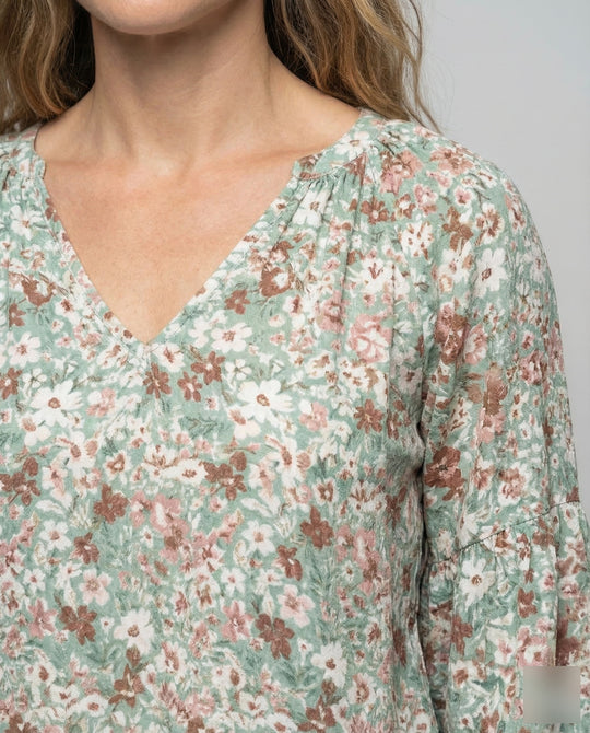 Mujer Blusa con escote en V y estampado floral de manga larga-Blouse for women-Casaluzia
