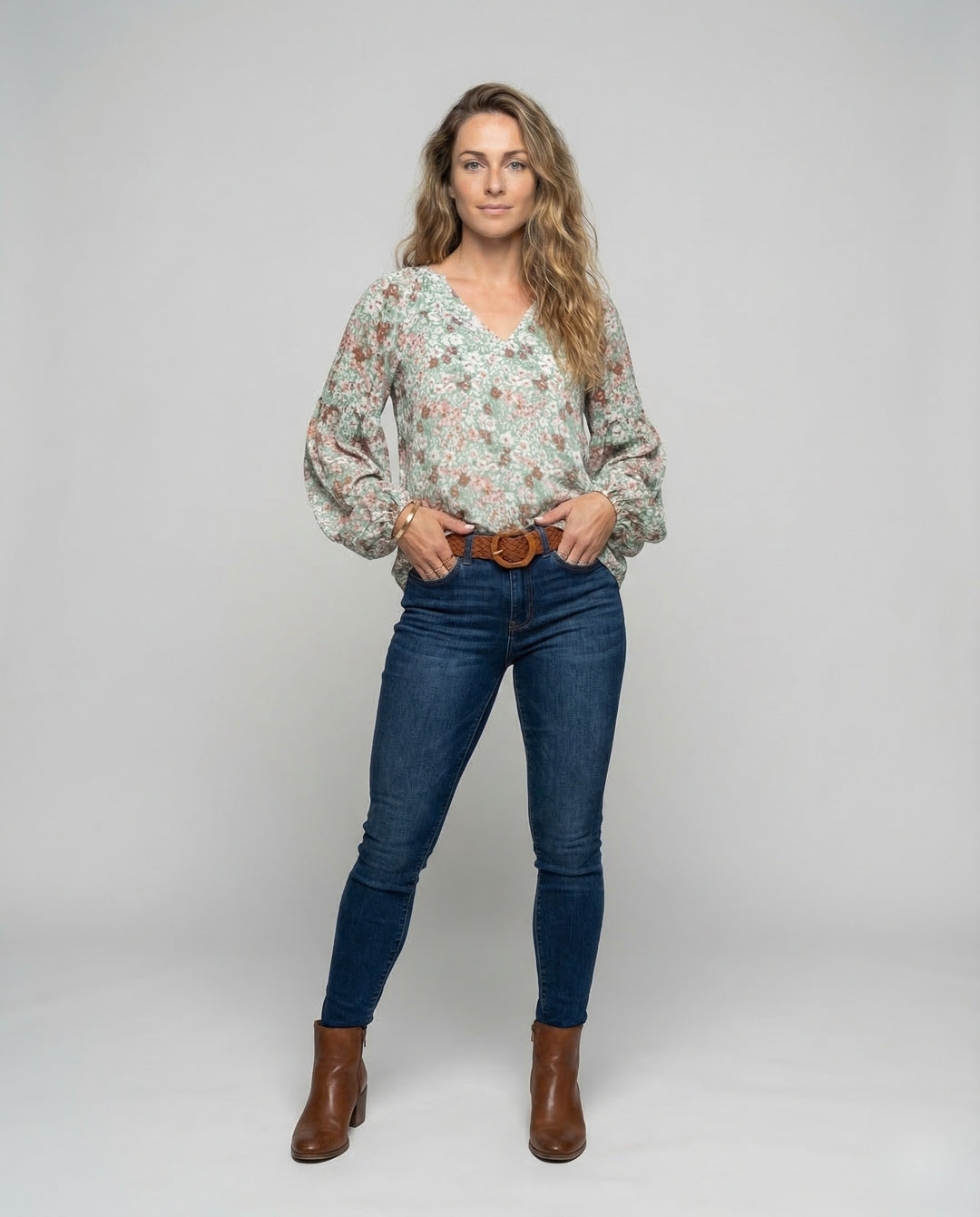 Mujer Blusa con escote en V y estampado floral de manga larga-Blouse for women-Casaluzia