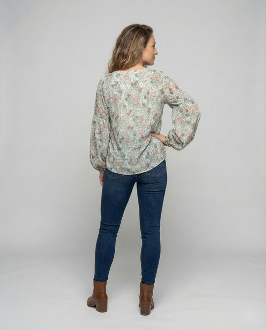 Mujer Blusa con escote en V y estampado floral de manga larga-Blouse for women-Casaluzia