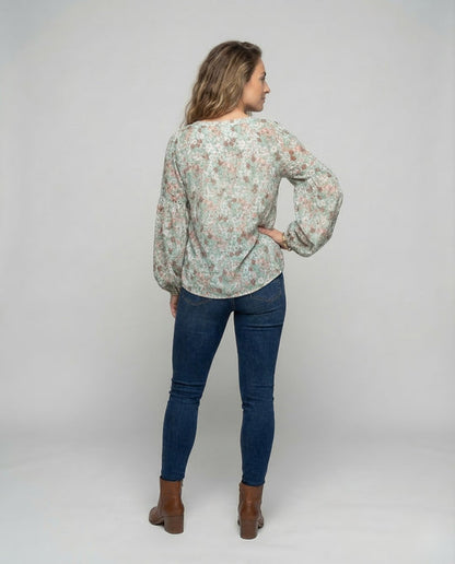 Mujer Blusa con escote en V y estampado floral de manga larga-Blouse for women-Casaluzia