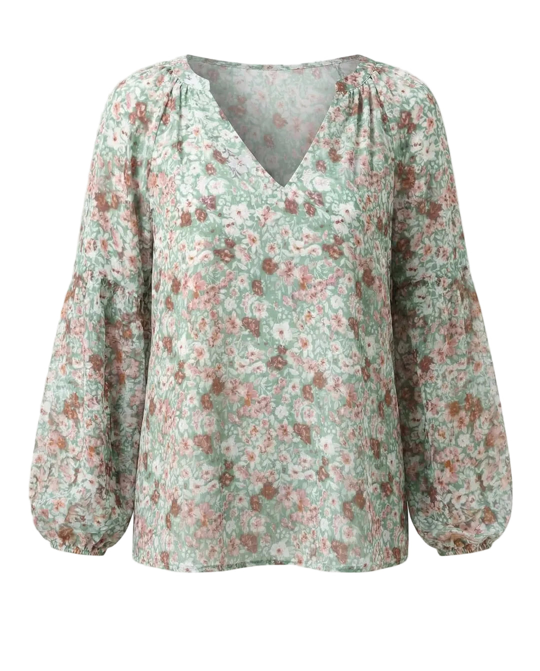 Mujer Blusa con escote en V y estampado floral de manga larga-Blouse for women-Casaluzia