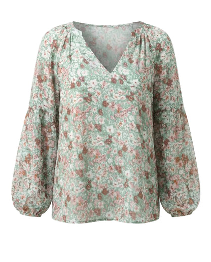 Mujer Blusa con escote en V y estampado floral de manga larga-Blouse for women-Casaluzia
