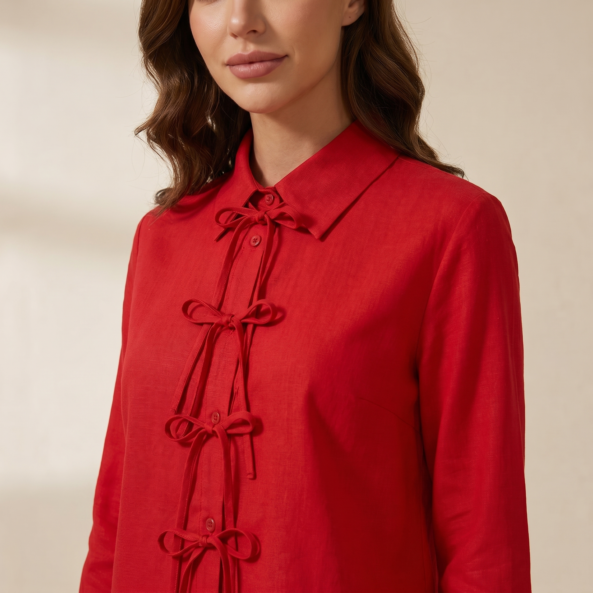 Mujer, Blusa de Manga Larga con Cierres de Lazo Frontales-Blouse for women-Casaluzia