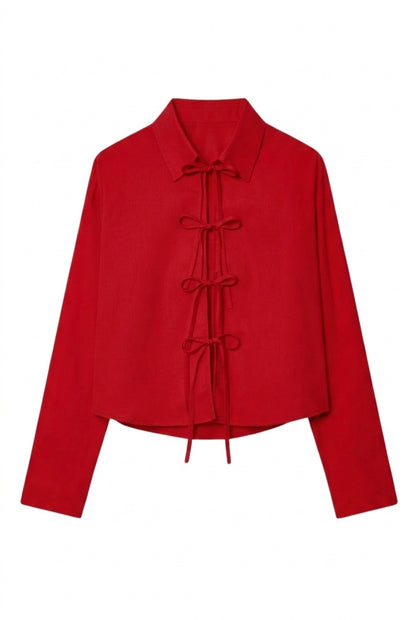 Mujer, Blusa de Manga Larga con Cierres de Lazo Frontales-Blouse for women-Casaluzia
