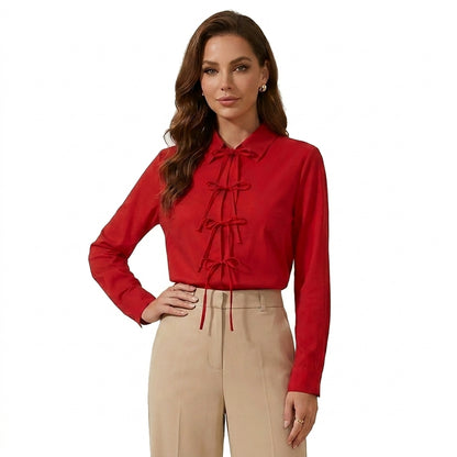 Mujer, Blusa de Manga Larga con Cierres de Lazo Frontales-Blouse for women-Casaluzia