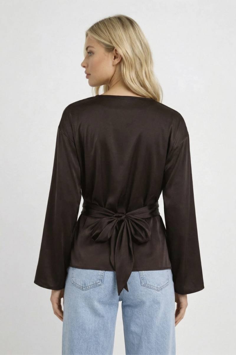 Mujer Blusa de Manga Larga con Cuello Barco y Lazo en la Cintura-Blouse for women-Casaluzia