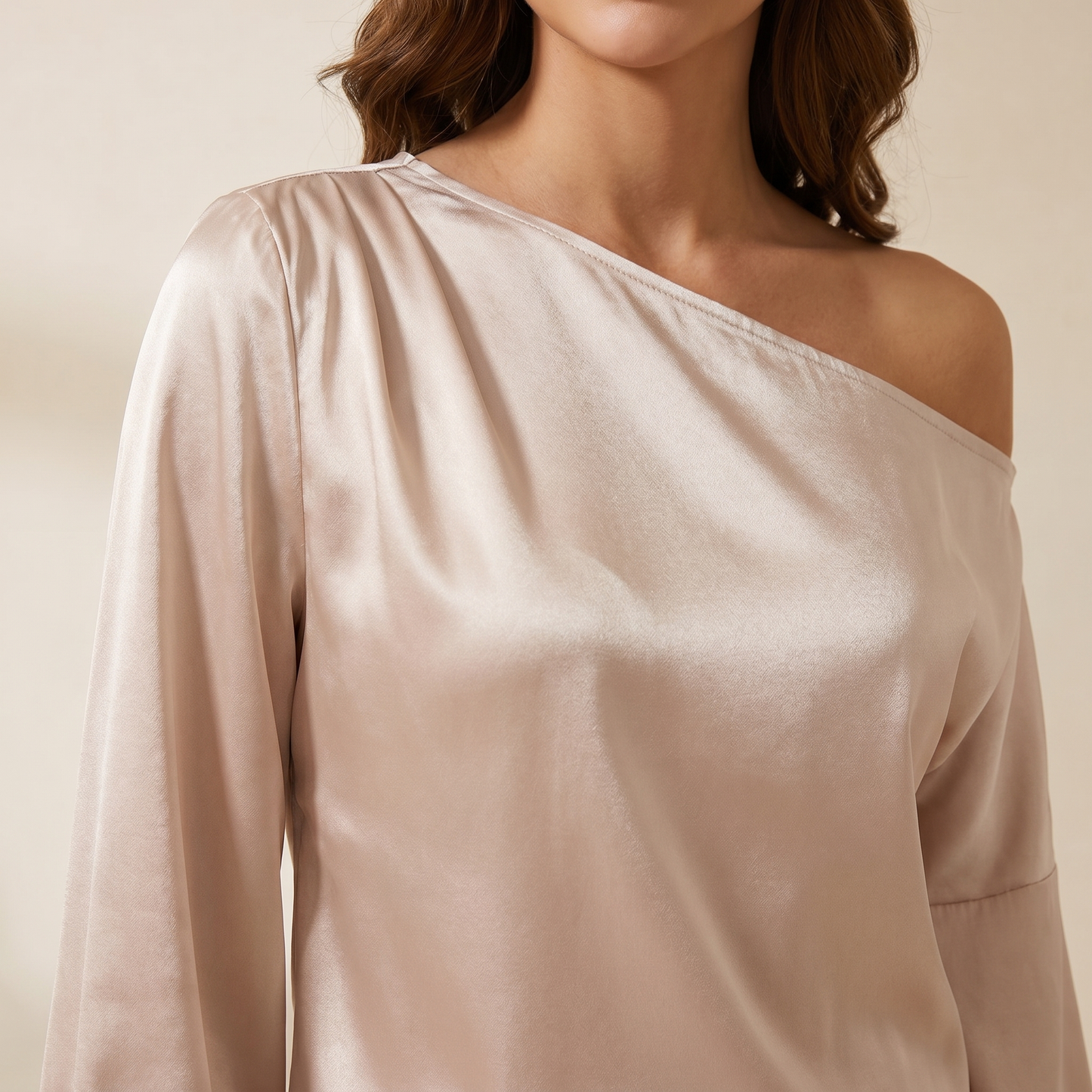 Mujer Blusa de un Hombro con Manga Abullonada y Cuello Asimétrico-Blouse for women-Casaluzia