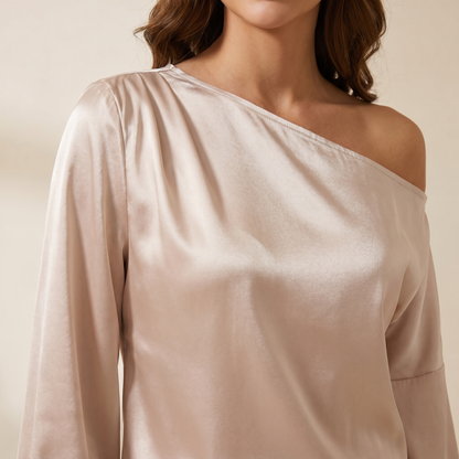 Mujer Blusa de un Hombro con Manga Abullonada y Cuello Asimétrico-Blouse for women-Casaluzia