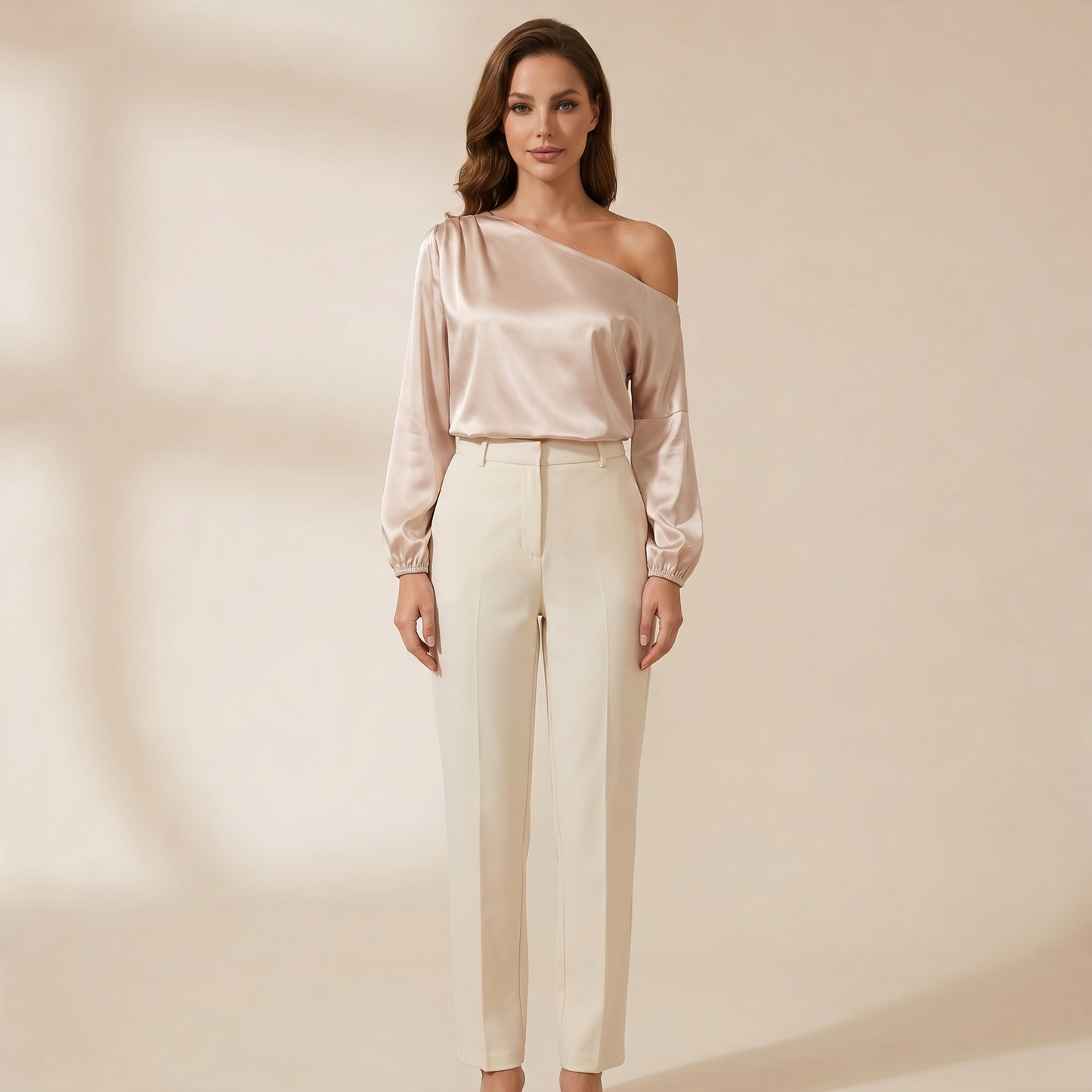 Mujer Blusa de un Hombro con Manga Abullonada y Cuello Asimétrico-Blouse for women-Casaluzia